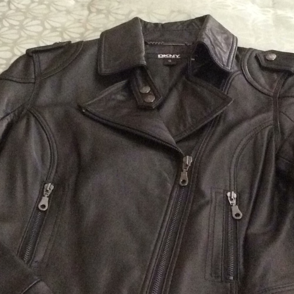 DKNY Black leather motto jacket